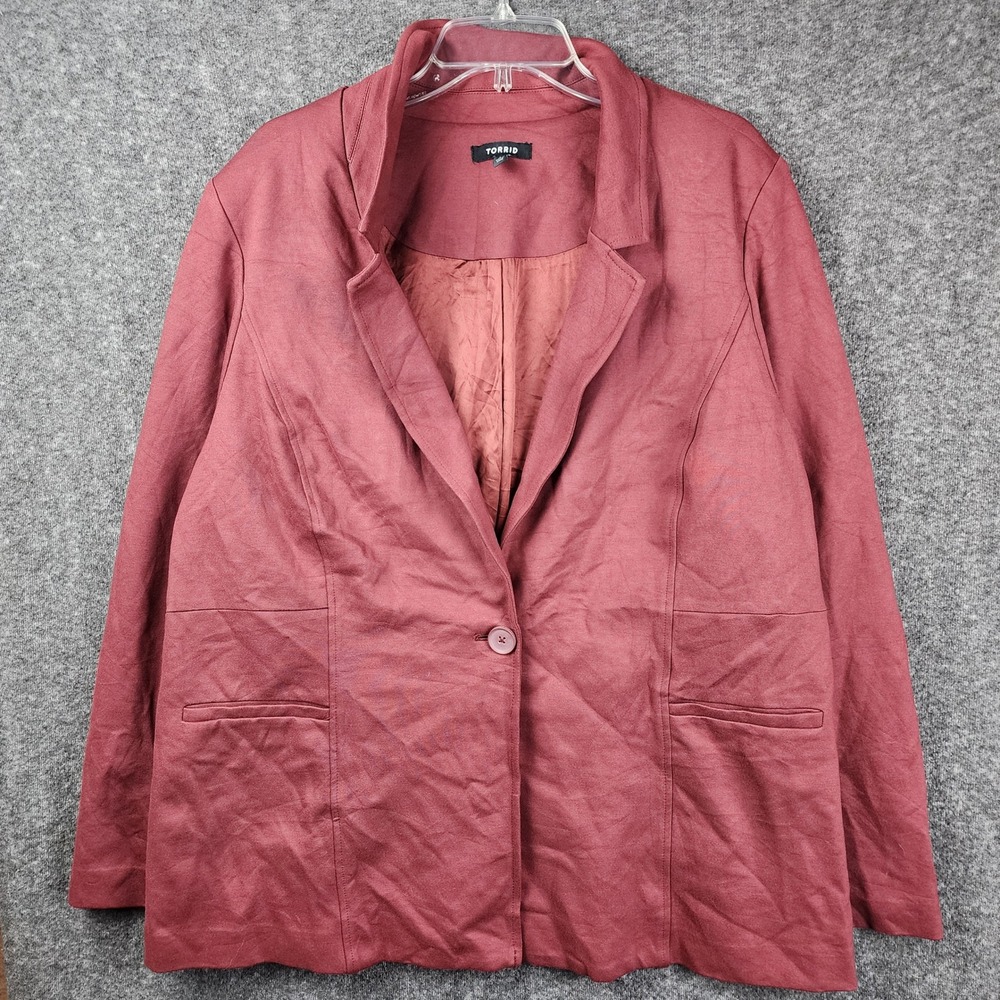 Torrid Blazer Women 4 Burgundy Single‎ Button Notched Lapel Stretch Professional